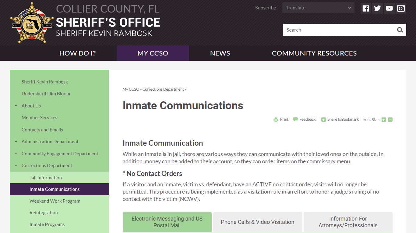 Inmate Communications | Collier County, FL Sheriff